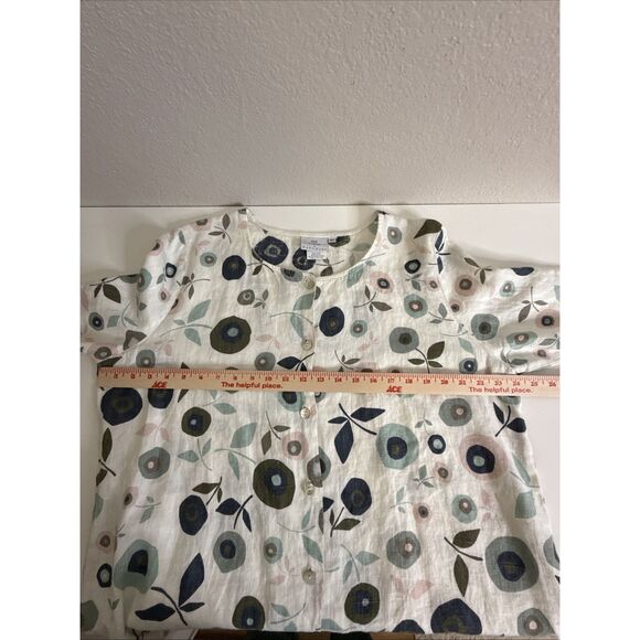 Hot Cotton Marc Ware XL 100% Linen Button Shirt Top White Floral Lagenlook - Picture 6 of 8